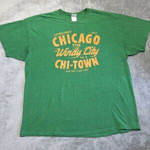 Vintage Gildan Chicago The Windy City Green Tshirt Men's Size 2XL